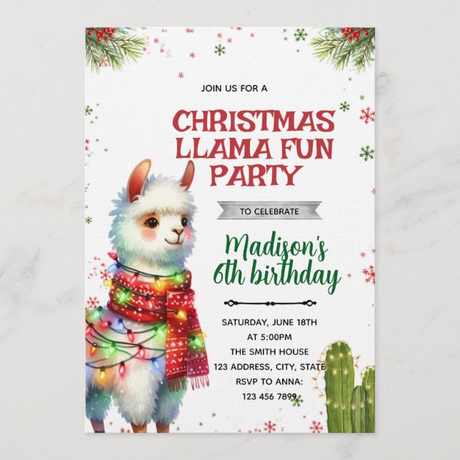 Invitación Christmas Llama Birthday Invitation (Anverso)