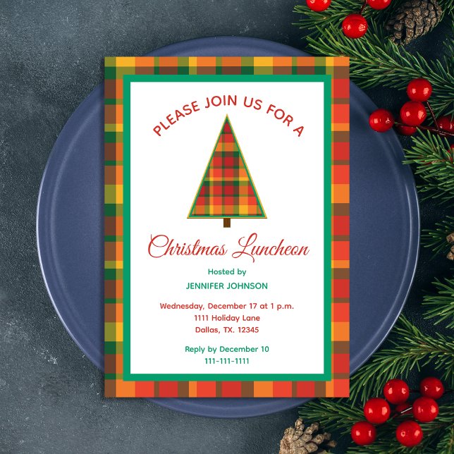 Invitación Christmas Luncheon Colorful Plaid Christmas Tree (Subido por el creador)