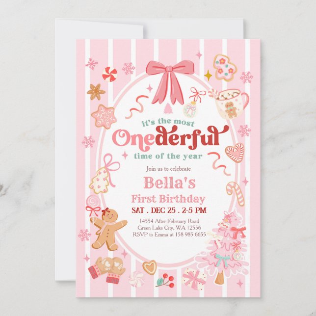 Invitación Christmas Most Onederful Time 1st Birthday Invite (Anverso)