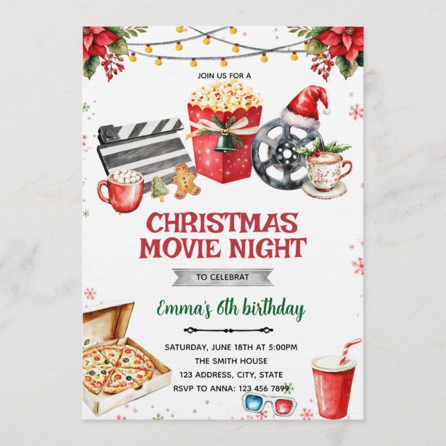 Invitación Christmas Movie Night party invitation (Anverso)