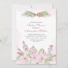 Invitación Christmas Nutcracker Ballet Pink watercolor baby s