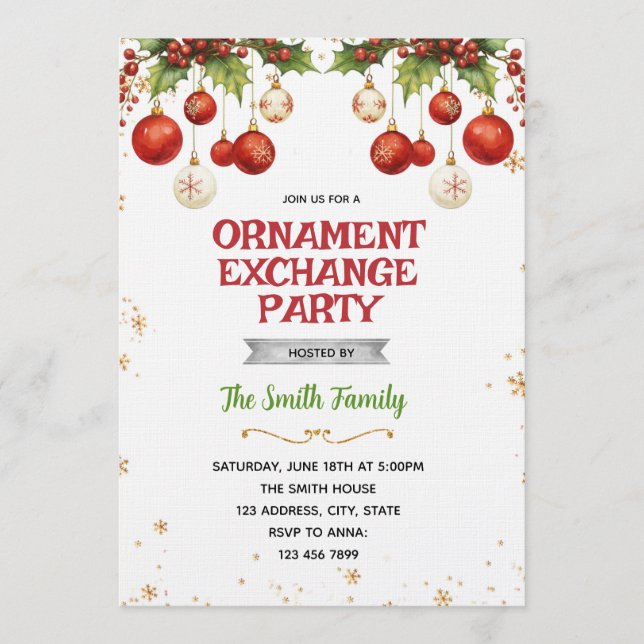 Invitación Christmas ornament exchange party invitation (Anverso)