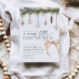 Invitación Christmas Ornaments and Neutral Bow Baby Shower