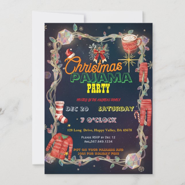 Invitación Christmas Pajama Party | Holiday Family Invite (Anverso)