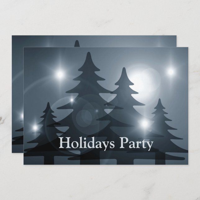 Invitación Christmas Party Blue Trees Holiday Winter Elegant (Anverso / Reverso)