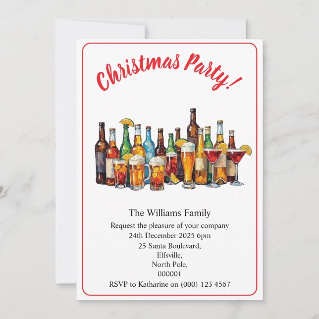 Invitación Christmas Party Drinks And Cocktails Minimal Xmas (Anverso)