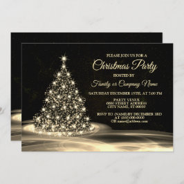 Invitación Christmas Party Golden Shiny Tree Winter Black
