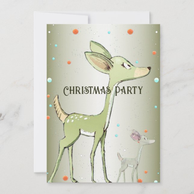 Invitación Christmas Party Green Deers Holidays Cute (Anverso)
