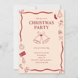 Invitación Christmas Party Hand Drawn Holiday Red Coquette