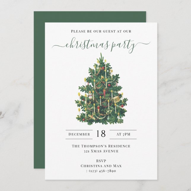 Invitación Christmas Party Holiday Vintage Elegant (Anverso / Reverso)