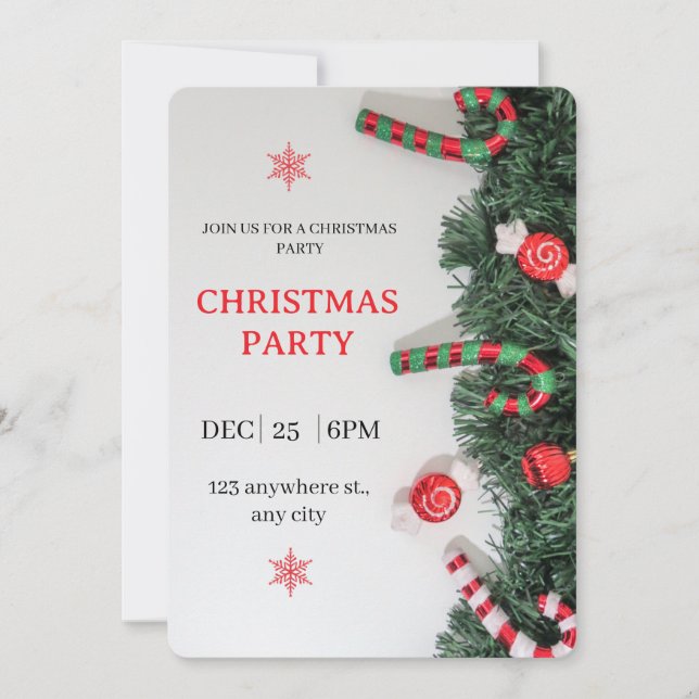 Invitación Christmas Party Invitation Candy Cane Greenery  (Anverso)