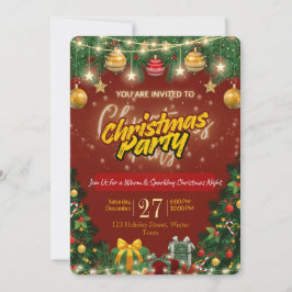 Invitación Christmas Party Invitation | Red & Gold Holiday
