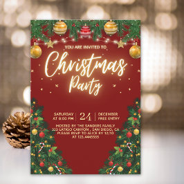 Invitación Christmas Party Invitation with Shining Yellow