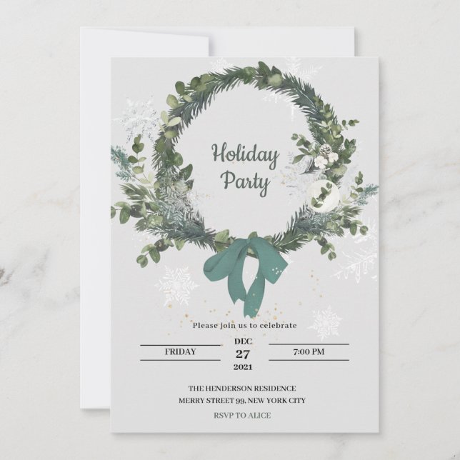 Invitación Christmas Party Invitation Wreath Snowflakes (Anverso)