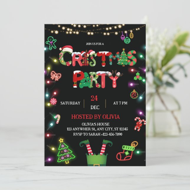 Invitación Christmas Party Invitation - Xmas Party invite (Anverso de pie)