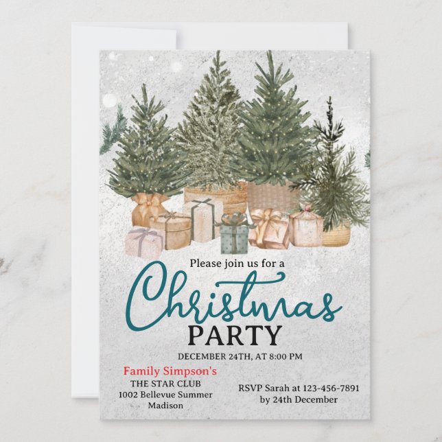Invitación Christmas Party Pine Trees (Anverso)