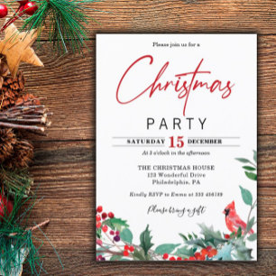 Invitación Christmas Party Red Cardinal Invitation