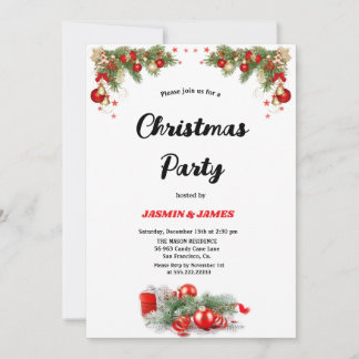 Invitación Christmas party red green baubles invitatio