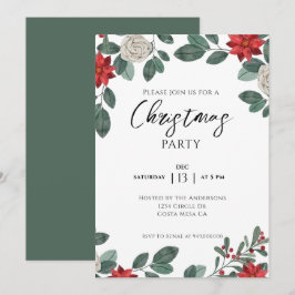 Invitación Christmas Party Red Green Floral
