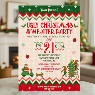 Invitación Christmas Party Ugly Sweater Funny Adult Holiday
