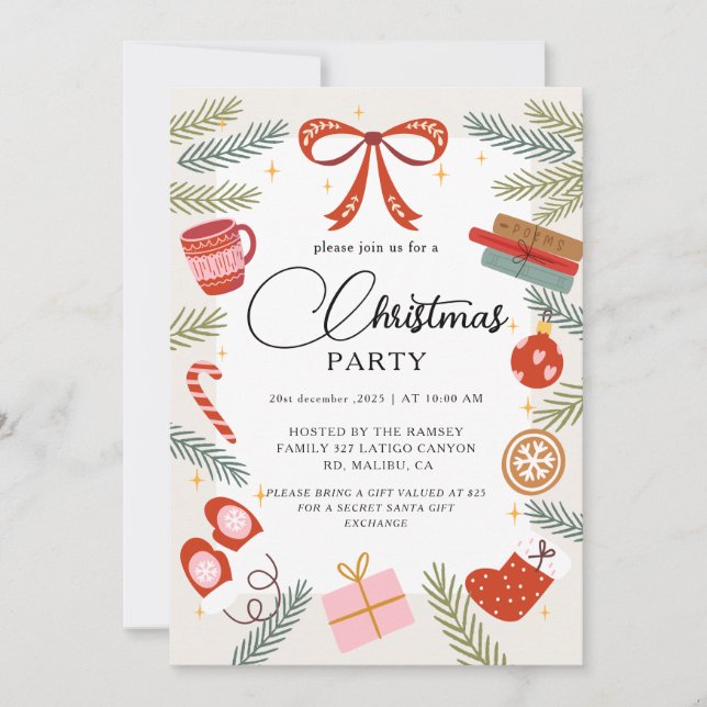 Invitación Christmas Party Winter Botanical (Anverso)