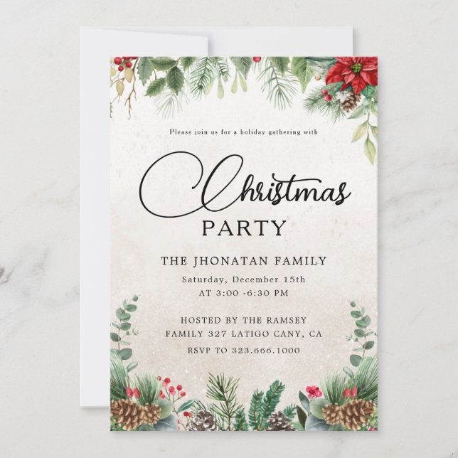 Invitación Christmas Party Winter Botanical (Anverso)