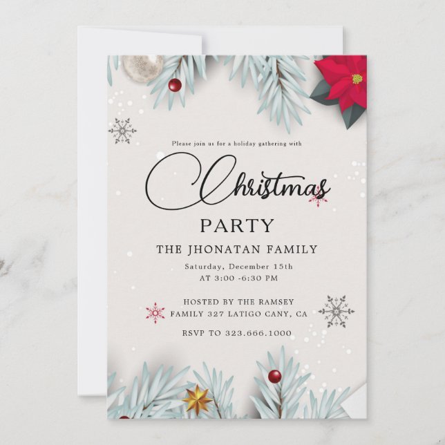 Invitación Christmas Party Winter Botanical (Anverso)