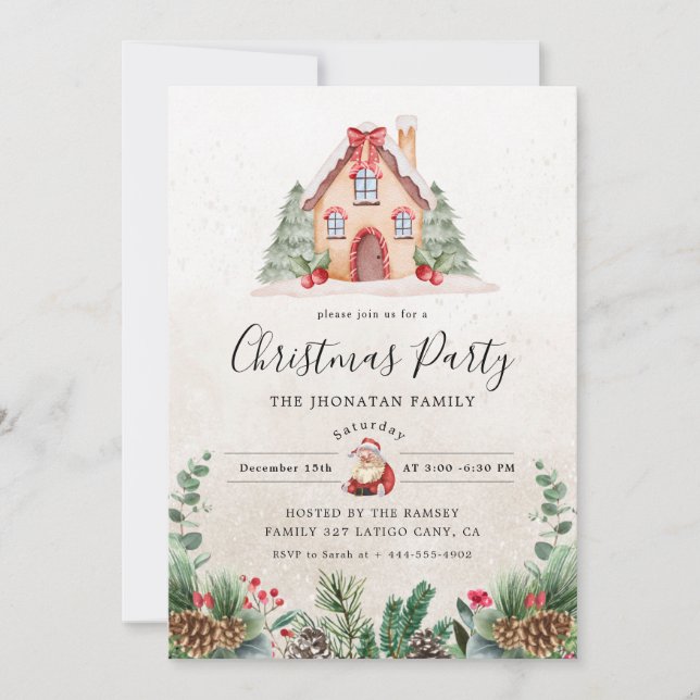Invitación Christmas Party Winter Botanical (Anverso)