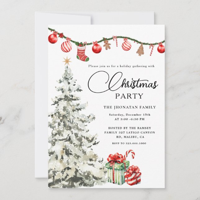 Invitación Christmas Party Winter Botanical (Anverso)