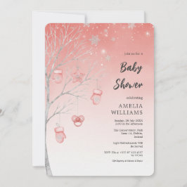 Invitación Christmas Pastel Red Winter Tree Baby Shower
