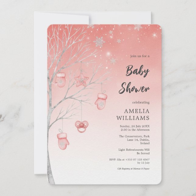 Invitación Christmas Pastel Red Winter Tree Baby Shower (Anverso)