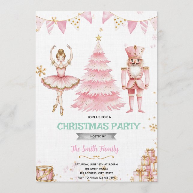 Invitación Christmas pink sugar plum nutcracker Invitation  (Anverso)