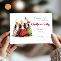 Christmas Playful Cartoon Geese Humor Invitation 