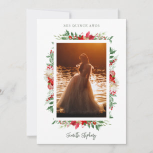 Invitación Christmas Poinsettias Spanish Quinceañera Photo 