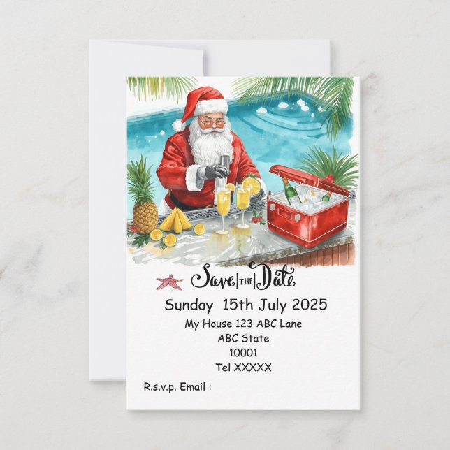 Invitación Christmas Pool Party – Santa Claus Save the Date  (Anverso)