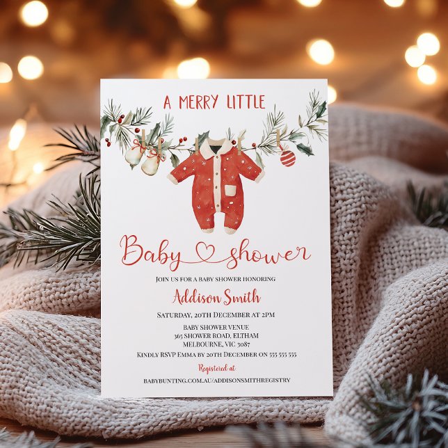 Invitación Christmas Red Boys Merry Little Baby Shower  (Merry Little Baby Shower Invitation Template Boy, Christmas Baby Shower Invitation, Christmas Baby)