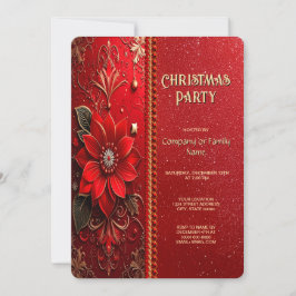 Invitación Christmas Red Flower Holiday Party Invitation