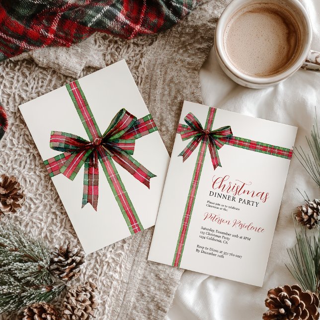 Invitación Christmas Red Green Plaid Coquette Bow Holiday (Christmas Red Green Plaid Coquette Bow Holiday Invitation)
