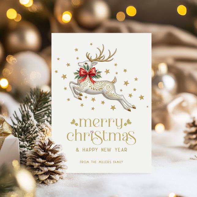 Invitación Christmas Reindeer Gold TypographyGreeting Card (Subido por el creador)