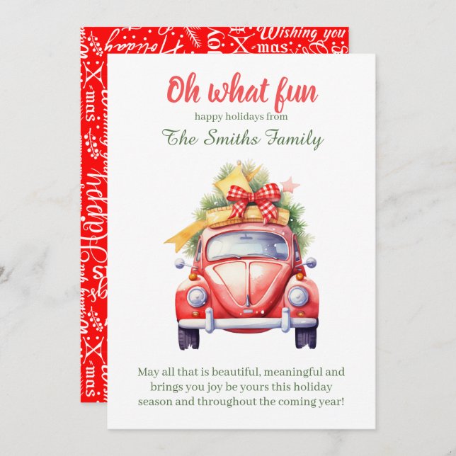 Invitación Christmas retro car postcard (Anverso / Reverso)