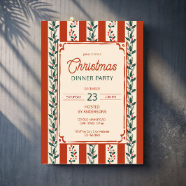 Invitación Christmas retro stripes grandmilenial dinner party