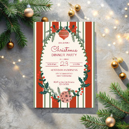 Invitación Christmas retro stripes grandmilenial dinner party