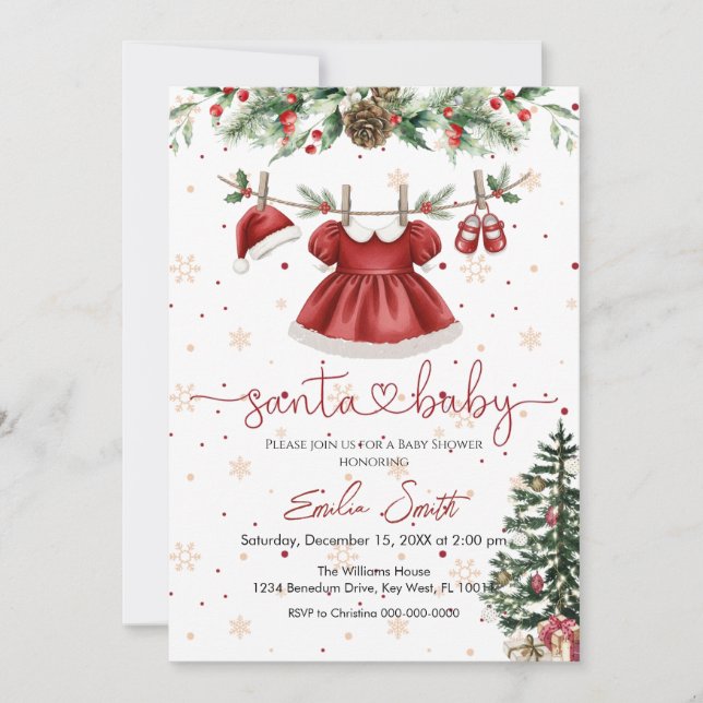 Invitación  christmas santa baby clothesline baby shower (Anverso)