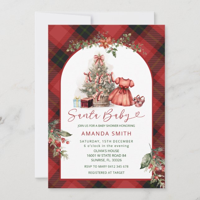 Invitación Christmas Santa Baby Girl Baby Shower Invitation (Anverso)
