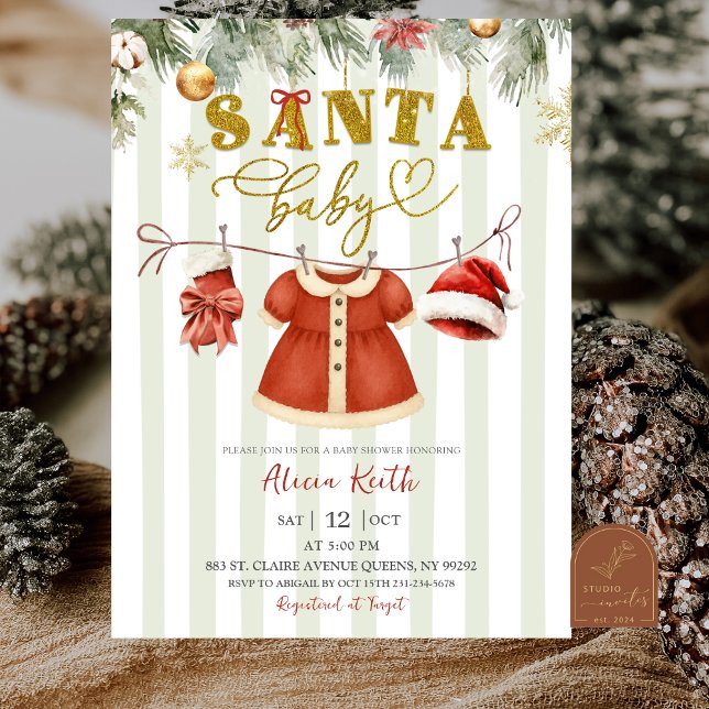 Invitación Christmas Santa Clothesline Girl Baby Shower (Subido por el creador)