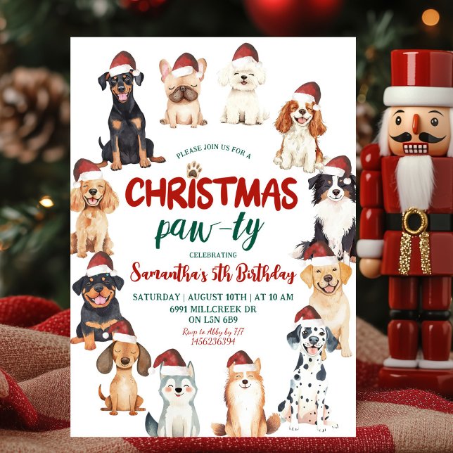 Invitación Christmas Santa Dog Lovers Theme Birthday Paw-ty  (Subido por el creador)