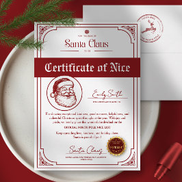 Invitación Christmas Santa Nice List Certificate