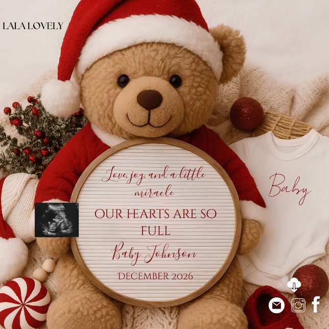 Invitación Christmas santa Teddy Bear Pregnancy Announcement (Subido por el creador)