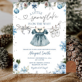 Invitación Christmas Snowflake clothesline girl Baby Shower