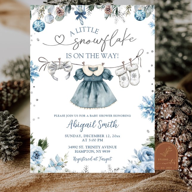 Invitación Christmas Snowflake clothesline girl Baby Shower (Subido por el creador)
